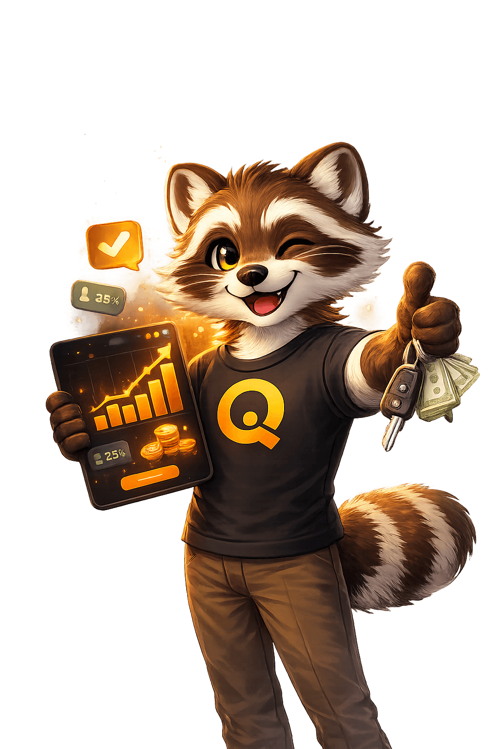 Qwizoo raccoon mascot